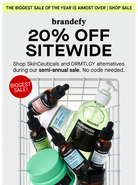 brandefyskin newsletter: 20% off everything ends soon