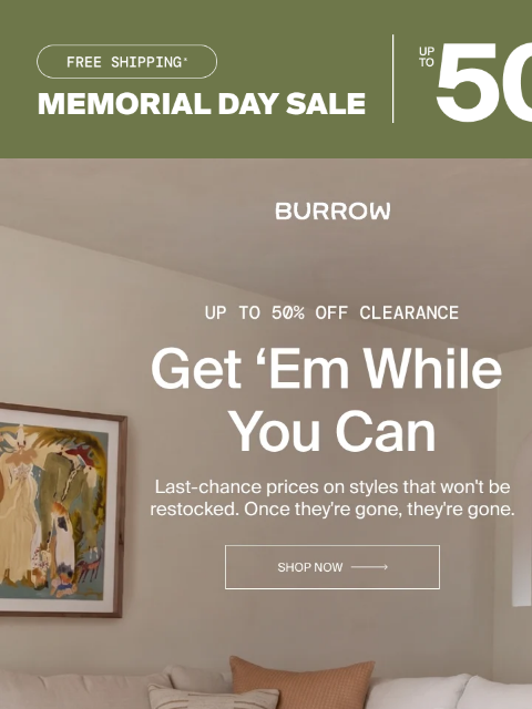burrow newsletter: CLEARANCE: Up to 50% off