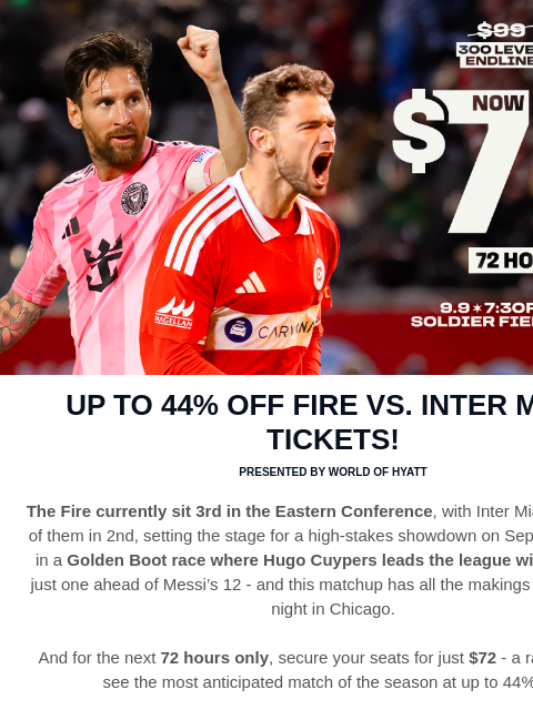 chicagofirefc newsletter: Up to 44% Off Fire vs. Inter Miami Tickets!