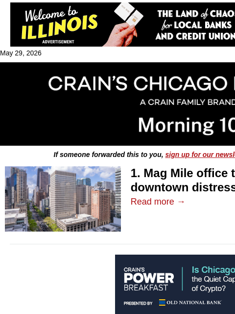 crainalerts newsletter: Mag Mile office tower extends run of downtown dist...