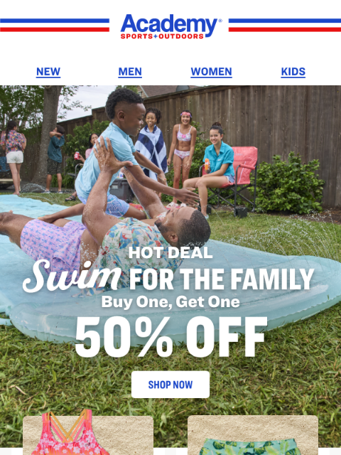 academy newsletter: BOGO 50% Off Swimwear for the Family