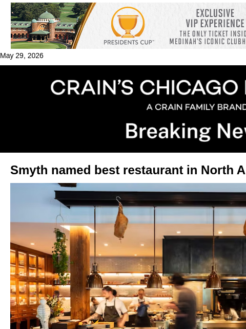 crainalerts newsletter: Another top honor for Chicago's Smyth