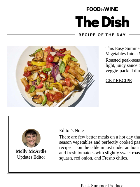 foodandwine newsletter: Summer Vegetable Pasta