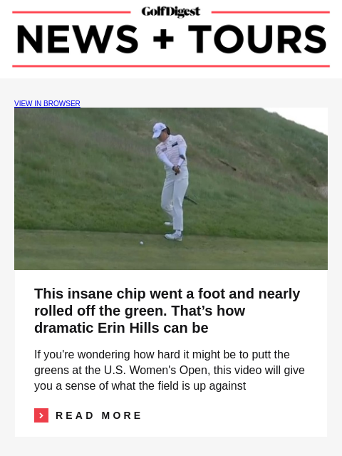 GolfDigest VIEW IN BROWSER Jin Young Ko This insane chip went a foot and nearly rolled off the green. That's how dramatic Erin Hills can be If you're wondering how hard it might be to putt the