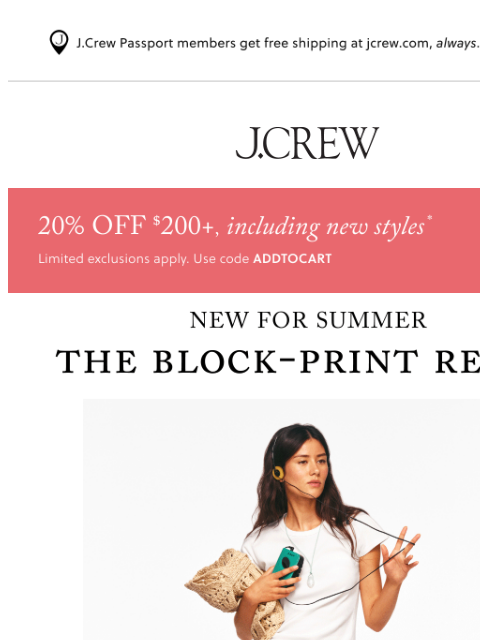 jcrew newsletter: Up next: the block-print remix