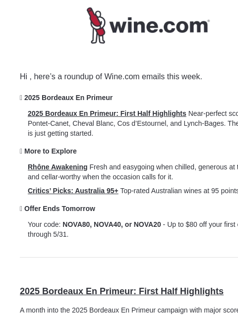 wine newsletter: This week in wine + your offer ends tomorrow