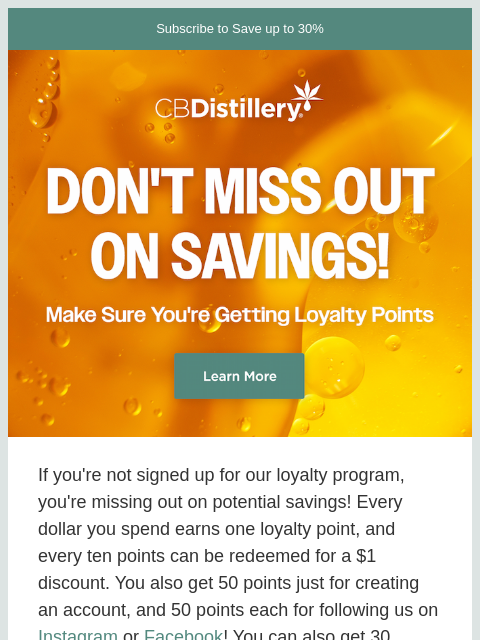thecbdistillery newsletter: Are you signed up for loyalty points?