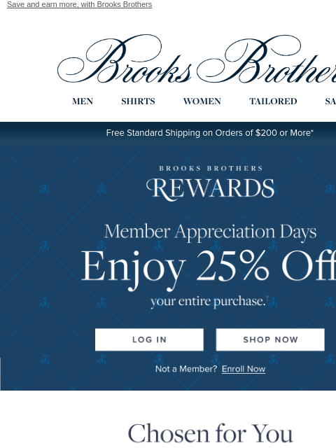 brooksbrothers newsletter: 𝟐𝟓% 𝐎𝐅𝐅: when you sign up TODAY for rewards