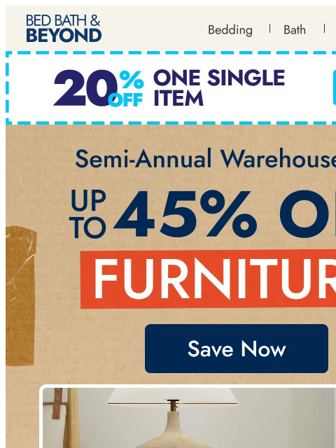 bedbathandbeyond newsletter: Furniture upgrades, now up to 45% off