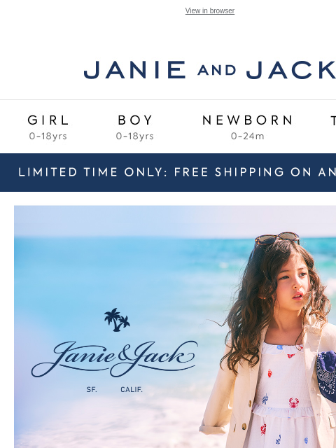 Dresses made for the coast—plus, up to 60% off so many styles. View in browser Stores Janie and Jack Girl Boy Newborn Tween Janie and Jack Girl Boy Newborn Tween Girl Boy Newborn Girl Newborn Boy