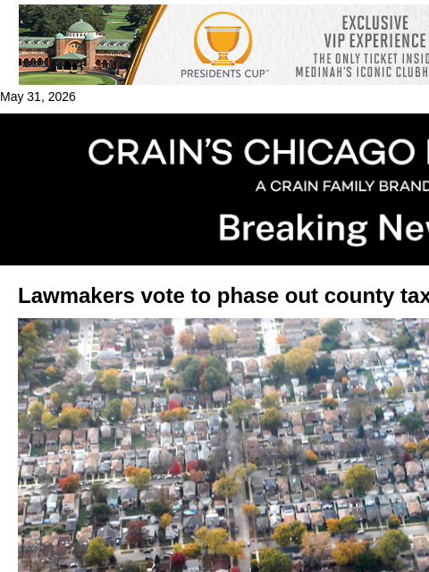 crainalerts newsletter: Lawmakers vote to phase out county tax-lien sales