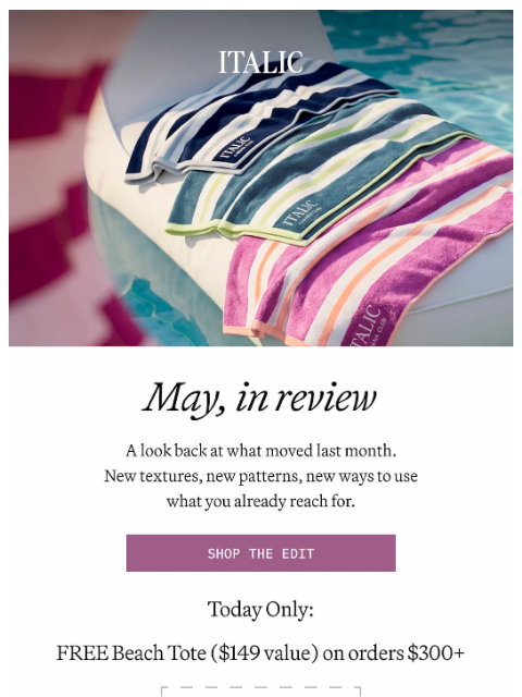 italic newsletter: Today Only: Free Beach Tote worth $149