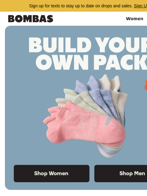 bombas newsletter: Save 10% with Custom Packs