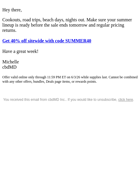 cbdmd newsletter: Guys, 40% Off Ends Tomorrow