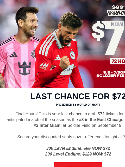 chicagofirefc newsletter: 🚨 Final Hours! 🚨 $72 Tickets for Fire vs. Inter ...
