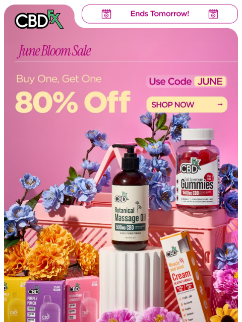 cbdfx newsletter: BOGO 80% OFF ends tomorrow!