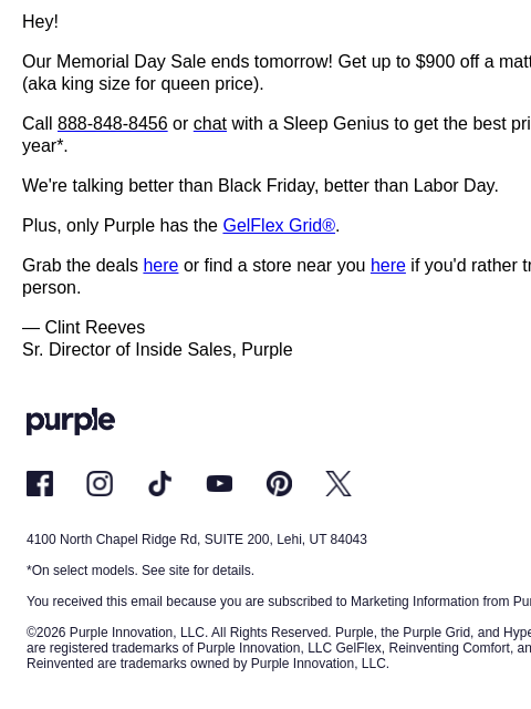 purple newsletter: Don't miss out — best prices of the year end tomor...