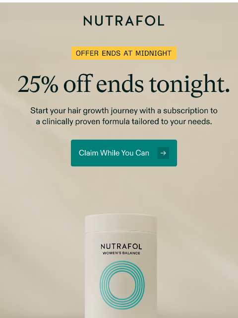 nutrafol newsletter: ⌛ Final hours to save 25%.