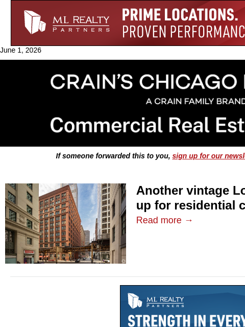 crainalerts newsletter: Vintage Loop office slated for apartments