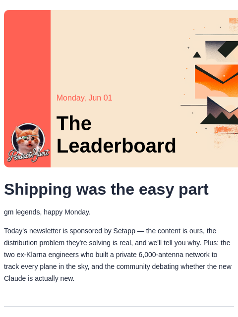producthunt newsletter: 😸 Shipping was the easy part