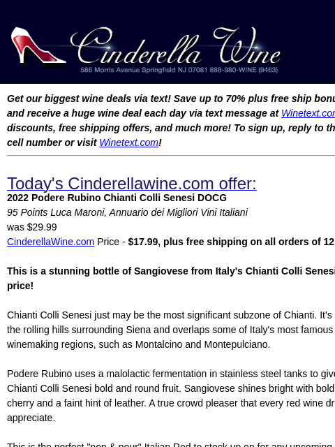 winelibrary newsletter: 2022 Podere Rubino Chianti Colli Senesi DOCG (95 L...