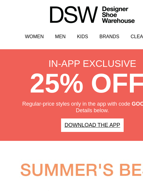 dsw newsletter: In the app: 25% OFF & best sellers