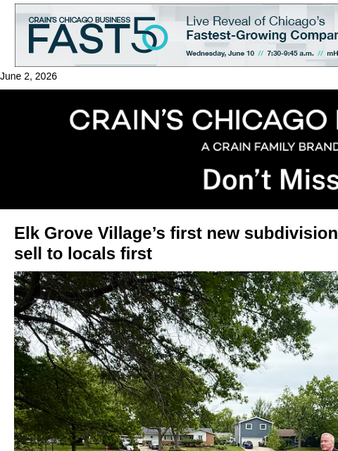 crainalerts newsletter: Elk Grove Village plans raffle for newly built hom...