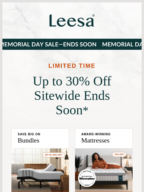 leesasleep newsletter: ENDS SOON: Up to 30% off