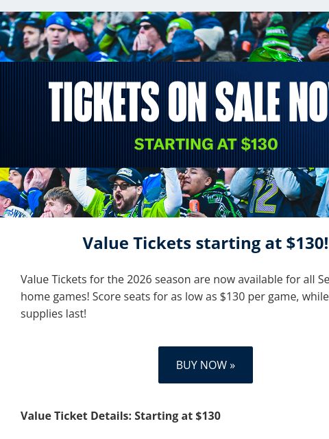 seahawksemail newsletter: Single Game Tickets Starting at $130!