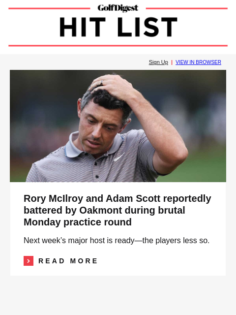 Max Homa evades caddie questions while carrying own bag at US Open qualifying GolfDigest Sign Up | VIEW IN BROWSER Rory McIlroy Rory McIlroy and Adam Scott reportedly battered by Oakmont during brutal