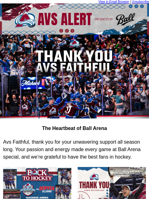 thecoloradoavalanche newsletter: 🏔️ Thank You, Avs Faithful