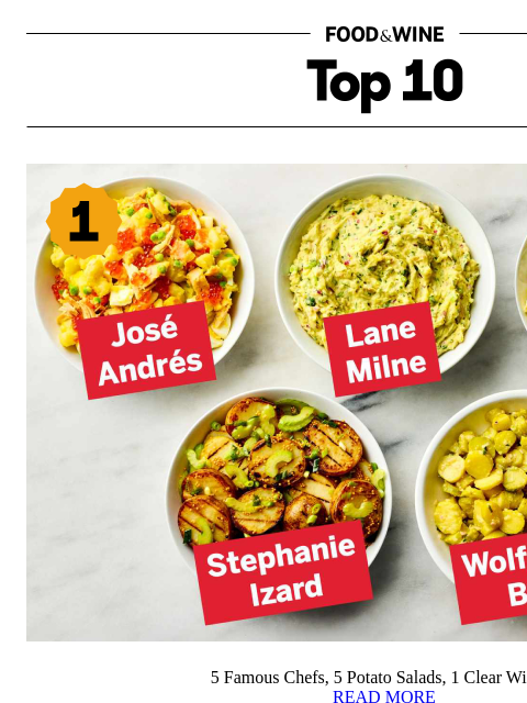 foodandwine newsletter: 5 Famous Chefs, 5 Potato Salads, 1 Clear Winner
