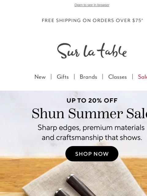 surlatable newsletter: Shun Summer Sale: Up to 20% Off