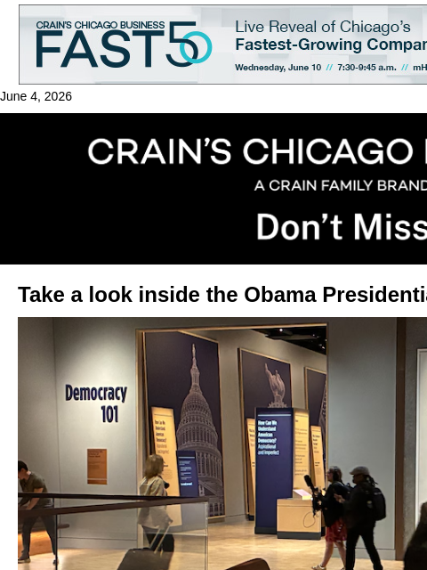 crainalerts newsletter: Look inside the Obama Presidential Center