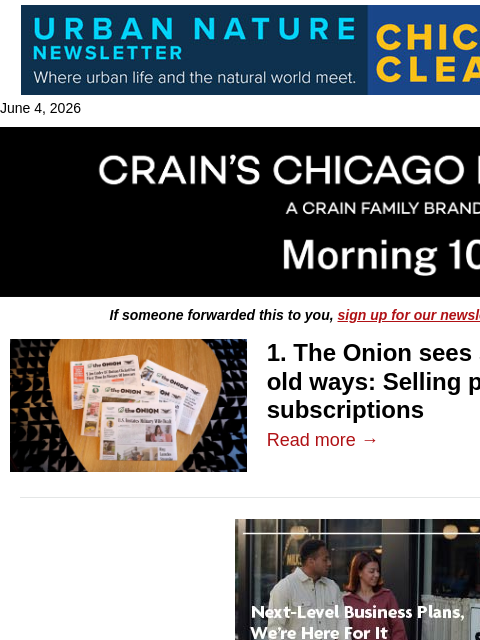 crainalerts newsletter: Why The Onion went back to paper