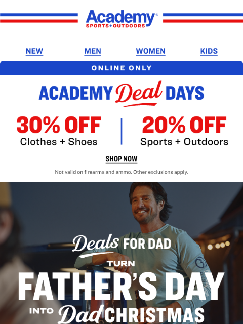 academy newsletter: Online Now: 30% Off Clothes + Shoes | 20% Off Spor...