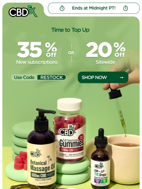 cbdfx newsletter: Restock Day: Up to 35% off everything