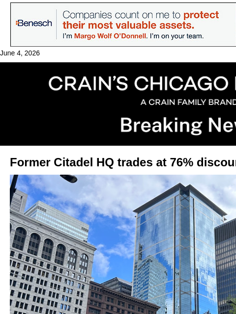 crainalerts newsletter: Former Citadel Center sells at a major discount