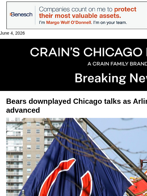 crainalerts newsletter: The Bears said Chicago wasn't in play. Records poi...