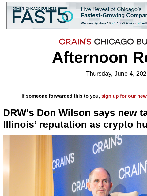 crainalerts newsletter: DRW leader slams Illinois crypto tax