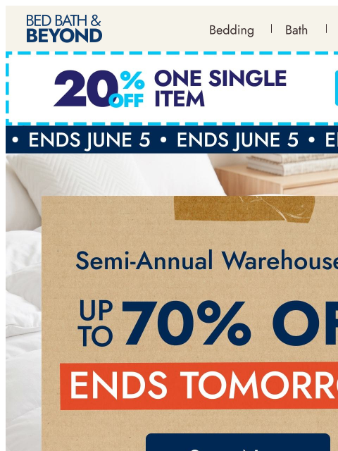 bedbathandbeyond newsletter: Ends TOMORROW—Up to 70% off