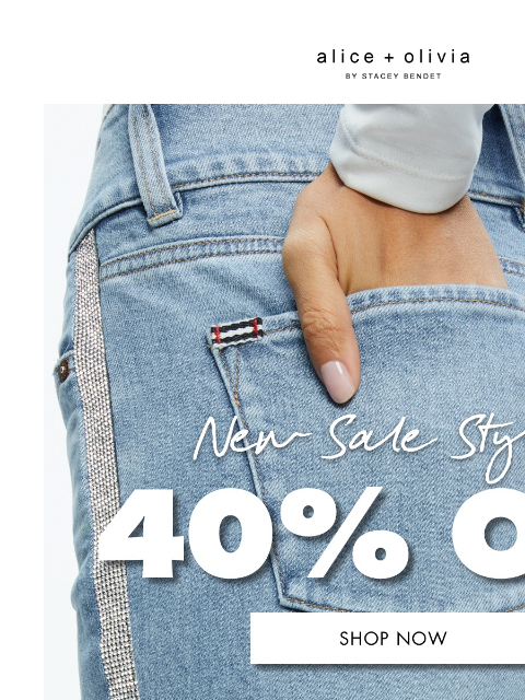 Up to 40% Off! ‌ ‌ ‌ ‌ ‌ ‌ ‌ ‌ ‌ ‌ ‌ ‌ ‌ Header Logo * UP TO 40% OFF SELECT STYLES. PRICES AS MARKED. VALID ON SALE MERCHANDISE ONLY. VALID AT ALICE + OLIVIA RETAIL STORES NATIONWIDE AND ON