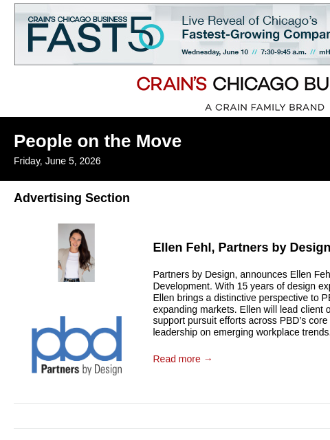 crainalerts newsletter: Crain's Chicago Business - People on the Move