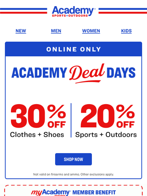 academy newsletter: Don't Wait: Get 30% Off Clothes + Shoes Online