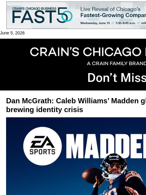 crainalerts newsletter: Bears’ brewing identity crisis: Dan McGrath