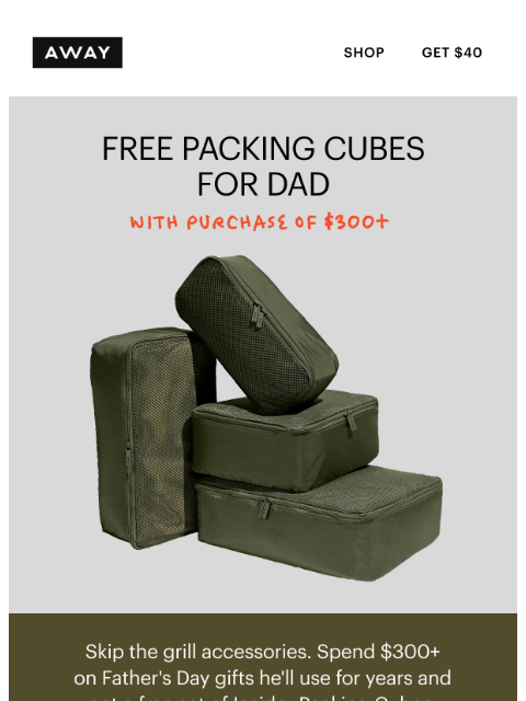 awaytravel newsletter: Free packing cubes with purchase 👀
