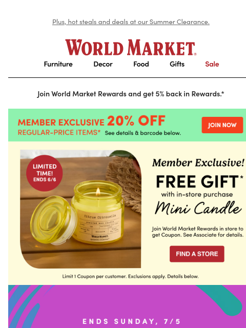 emailworldmarket newsletter: 🥳 Hurry in for your FREE Candle with purchase.
