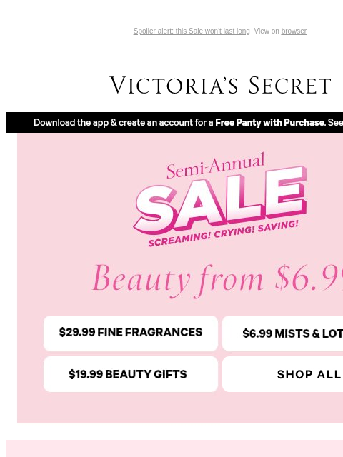 victoriassecret newsletter: Not A Drill: Beauty from $6.99