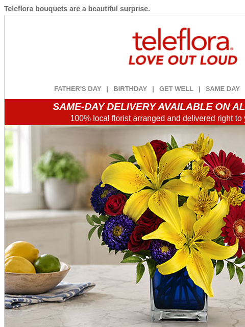 teleflora newsletter: 20% Off 🌻 Radiant Summer Flowers