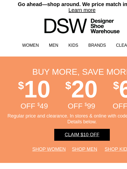 dsw newsletter: GET $10 OFF NOW(!)